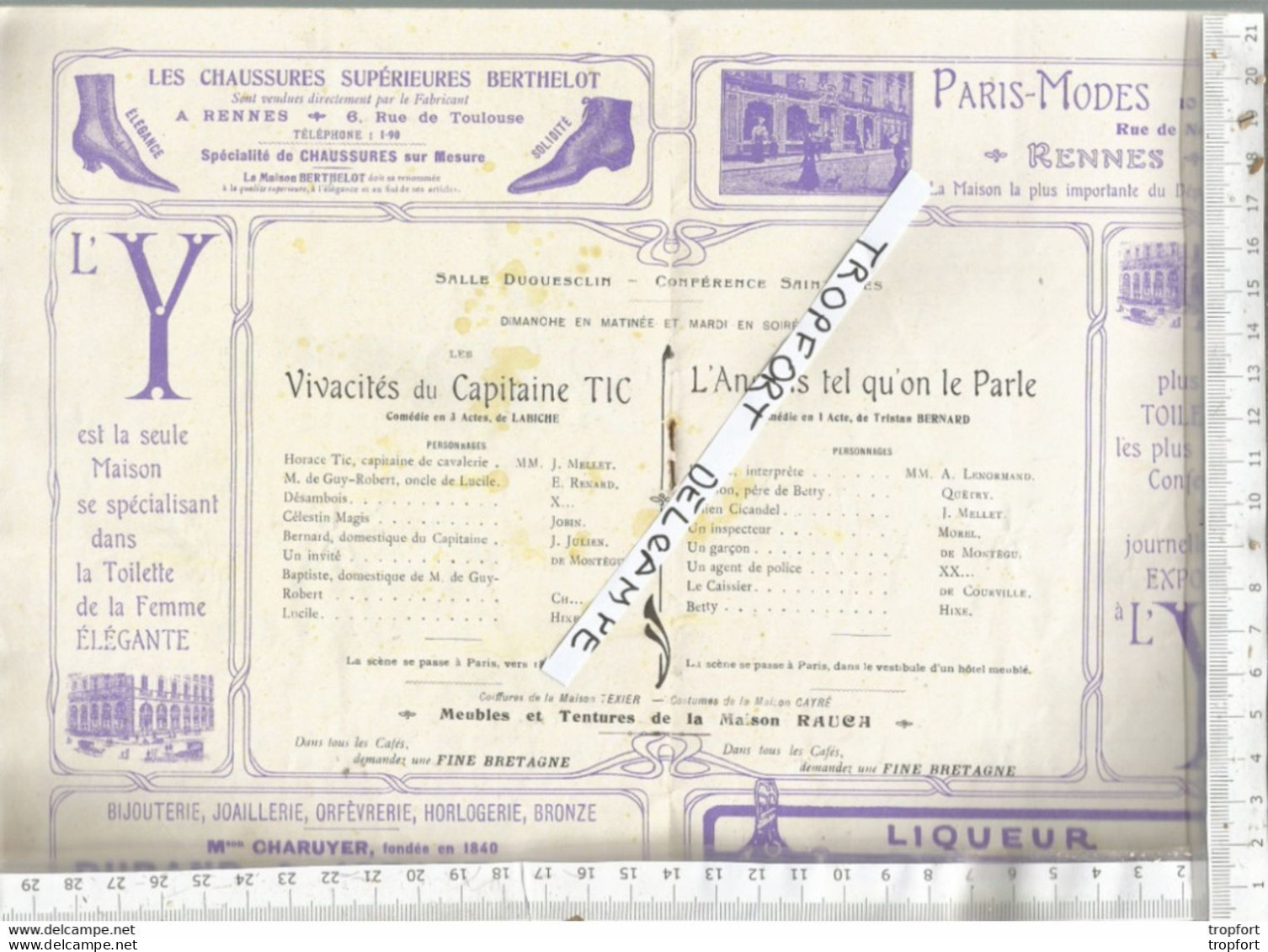 PG / Vintage // PROGRAMME THEATRE RENNES 1907  Vivacités Du Capitaine TIC  Langlais Tel Qu'on Le Parle - Programma's