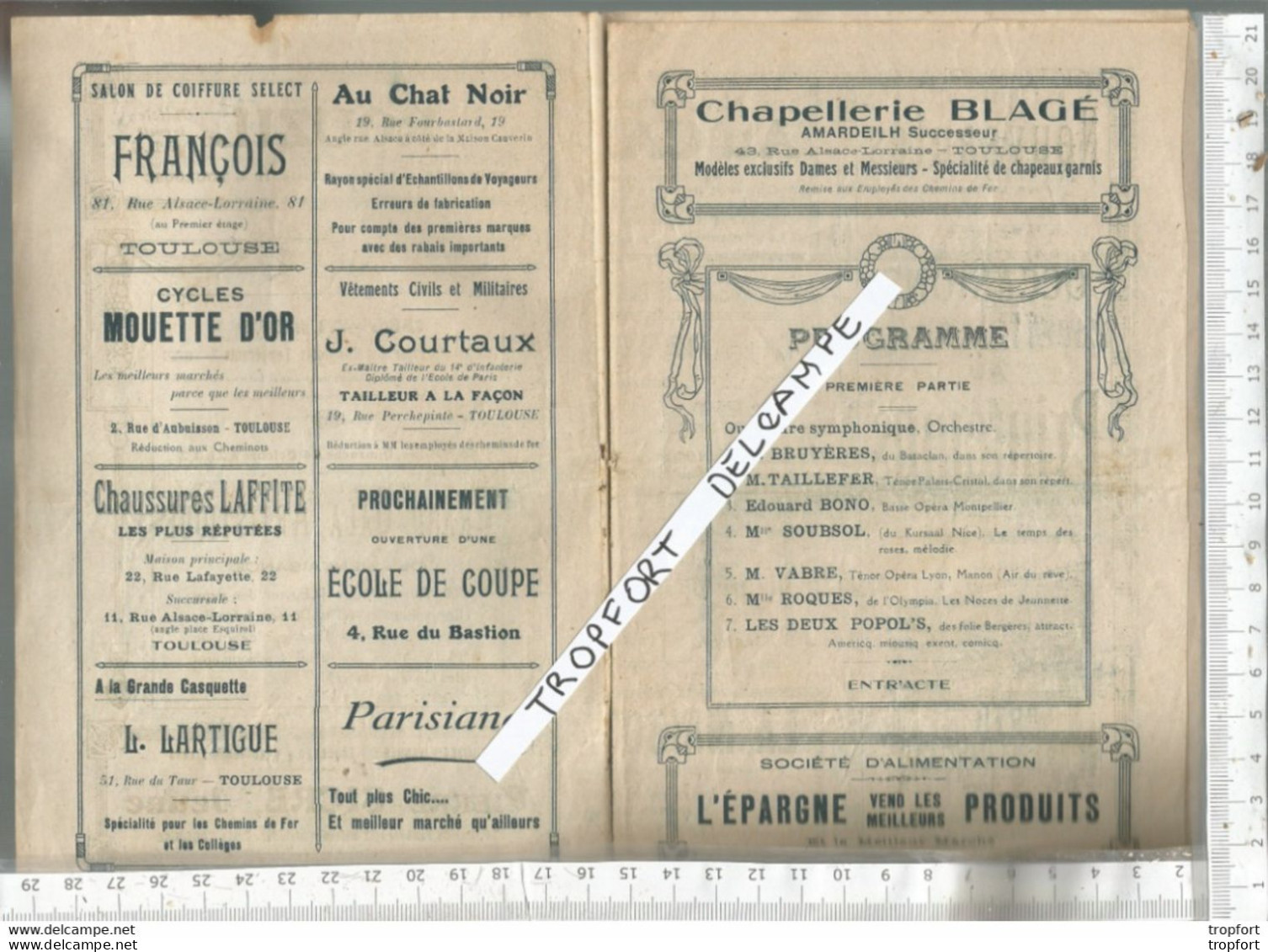 PG / Vintage // PROGRAMME Ancien  GALA ARTISTIQUE TOULOUSE  CHEMINOTS // Théâtre Music Hall - Programmes