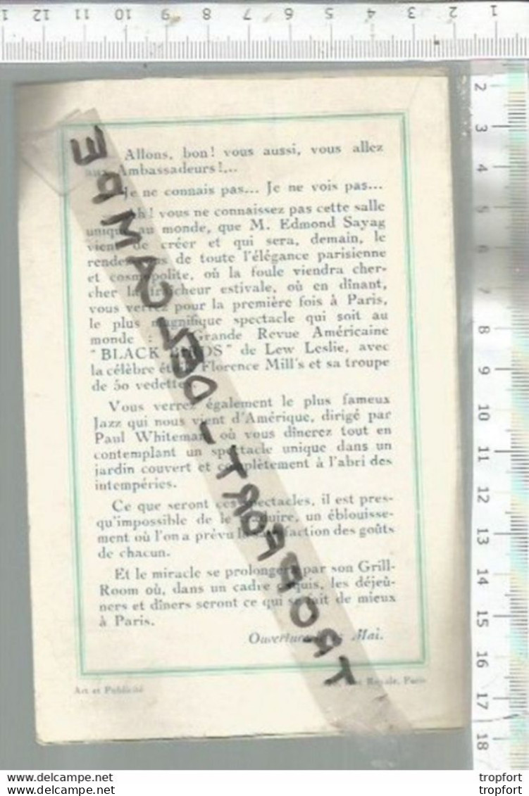 PG / THEATRE LES AMBASSADEURS  FEUILLET PUBLICITAIRE D'OUVERTURE LE 23 MAI (1926 ) - Advertising