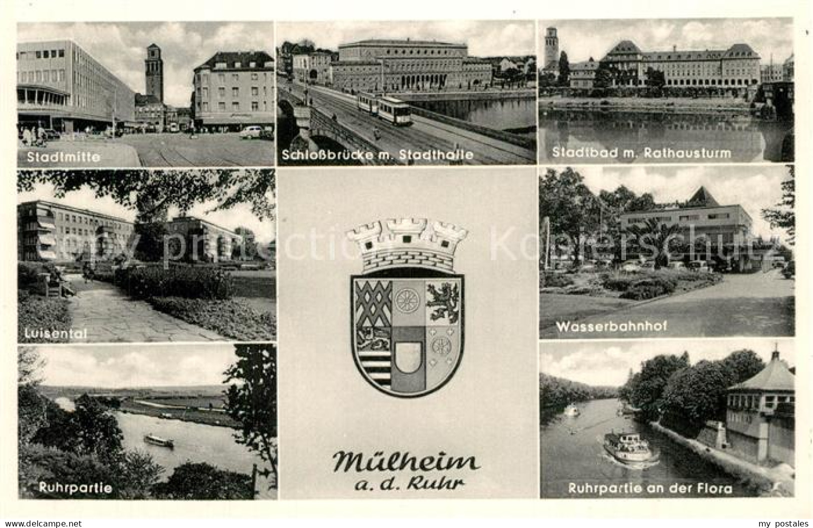 73596917 Muelheim Ruhr Stadtmitte Luisental Rathausturm Stadtbad Schlossbruecke  - Muelheim A. D. Ruhr