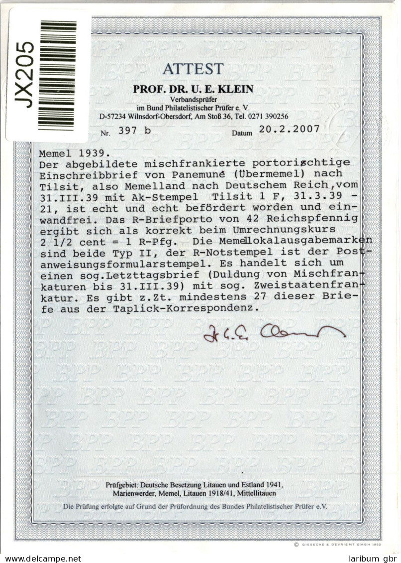 Memel Lokalaus. II, III Auf Brief Als Mischfrankatur Attest Dr. Klein BPP #JX205 - Memelgebiet 1923