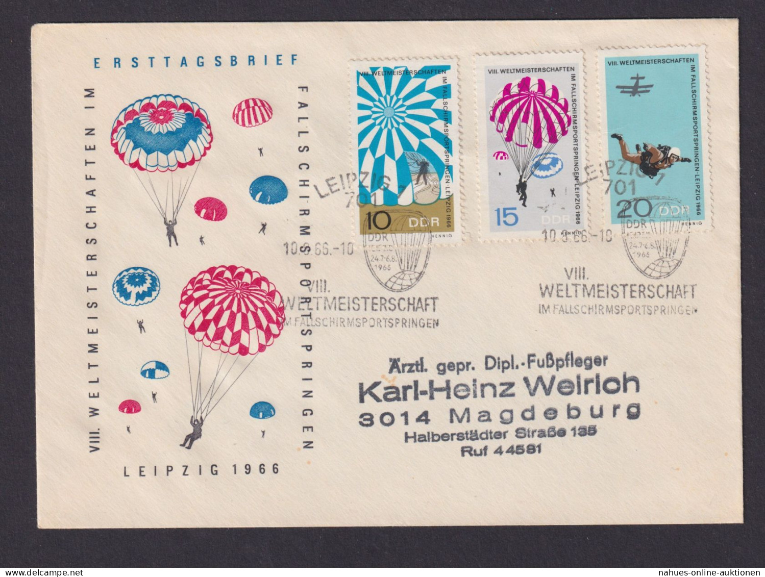 DDR Brief Fallschirmspringen Toller Umschlag VIII Weltmeisterschaft Leipzig 1966 - Brieven En Documenten