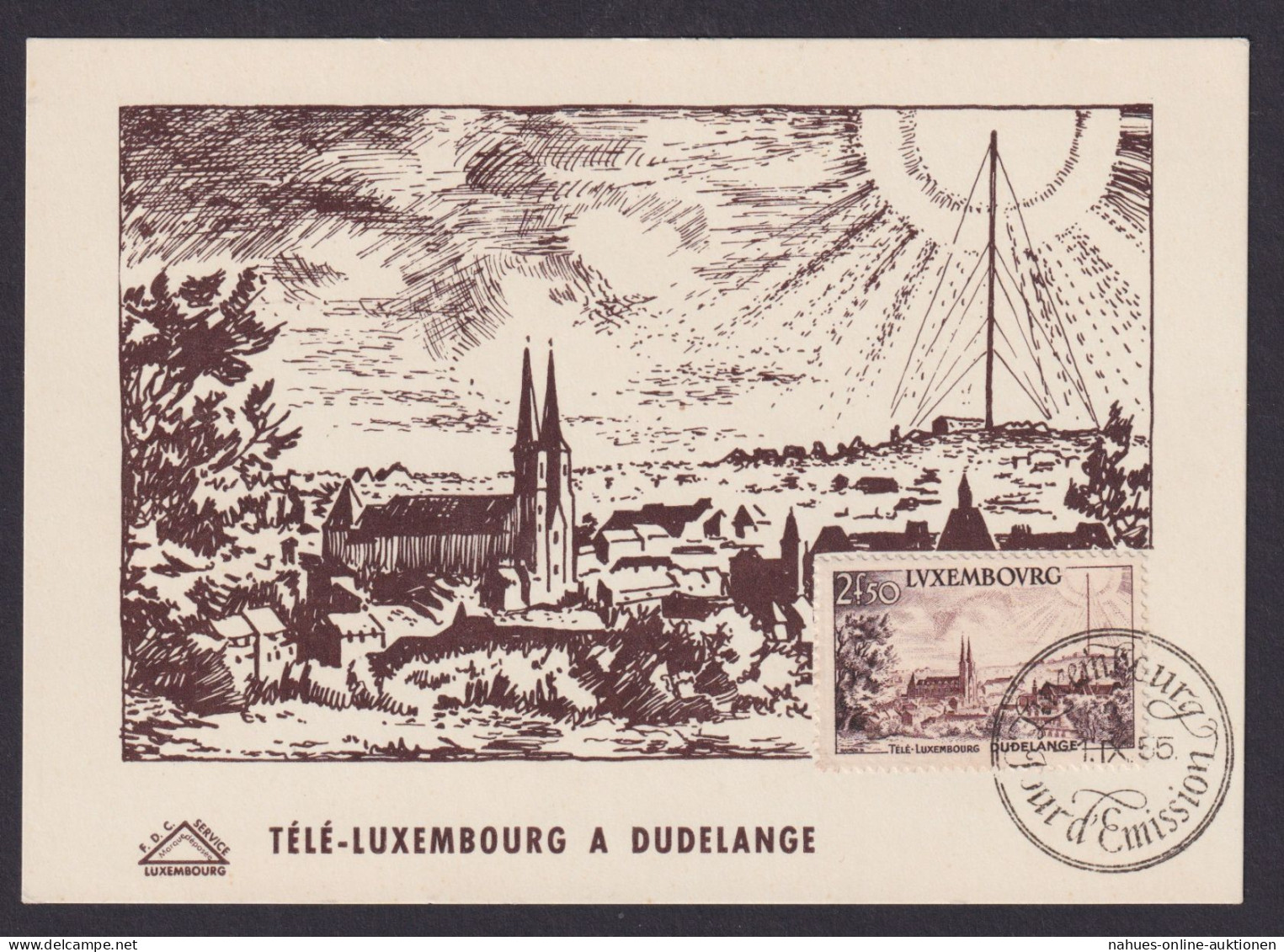 Luxemburg 536 Fernsehen Fernesehsender Düdelingen Selt. Maximumkarte 1.9.1955 - Brieven En Documenten