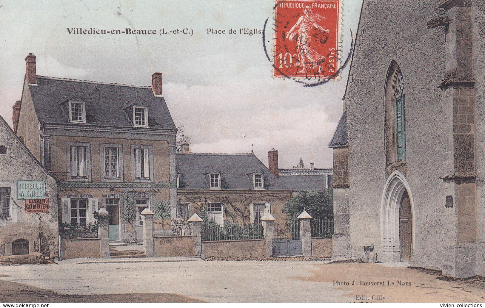 Villedieu En Beauce (41 Loir Et Cher) Place De L'église - édit. Gilly Phot. Bouveret Colorisée - Sonstige & Ohne Zuordnung