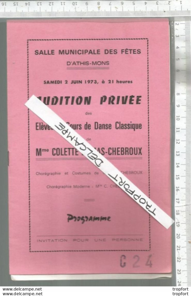 XA / // PROGRAMME Musique Audition PRIVEE 1972  ATHIS MONS  Théâtre Danse Opéra - Programme