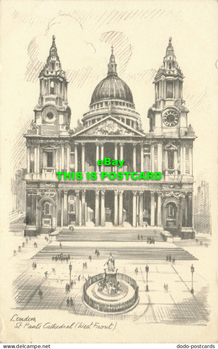 R604131 London. St. Paul Cathedral. West Front. Pencil Sketch Reproduction. 1942 - Autres & Non Classés
