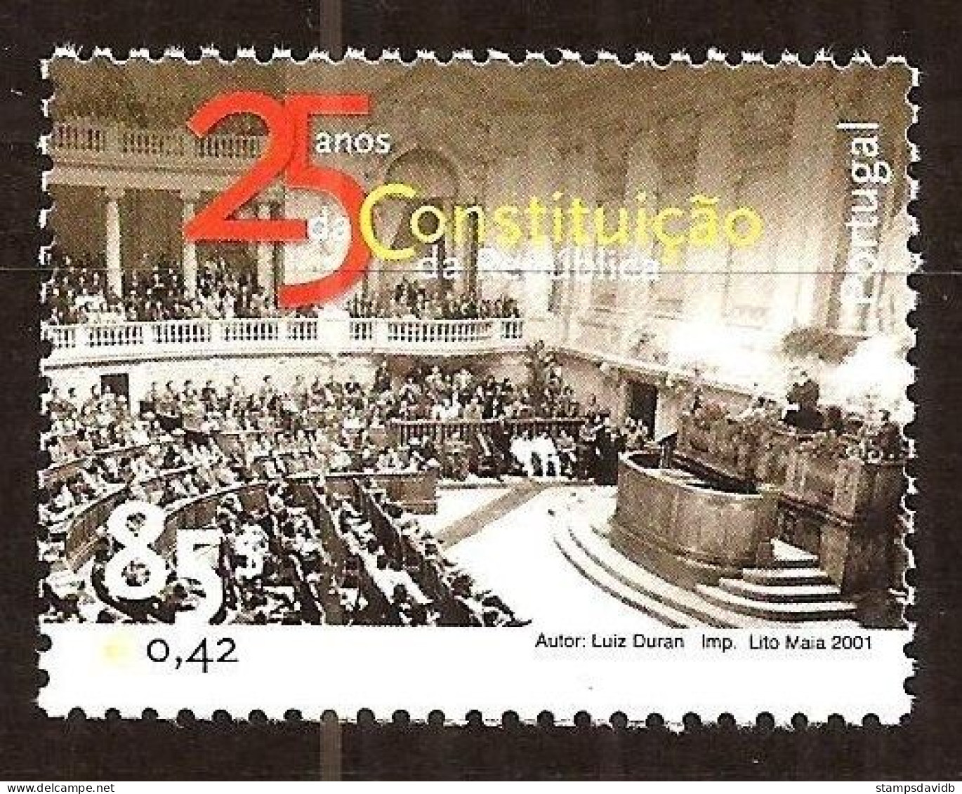 2001 Portugal 2502 25 Years Of The Portuguese Republic - Timbres