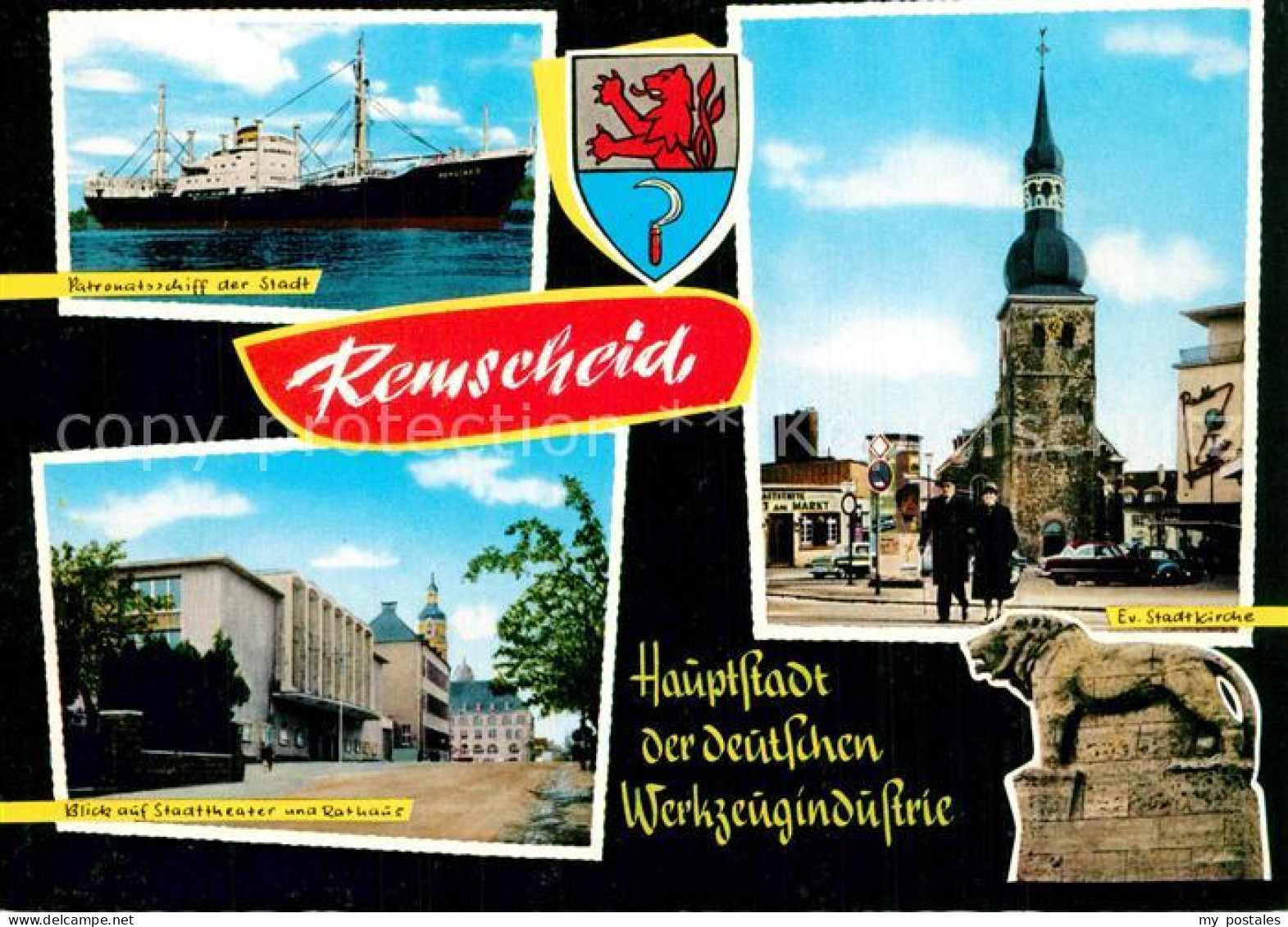 73596255 Remscheid Patronatsschiff Stadttheater Rathaus Stadtkirche Loewenstatue - Remscheid