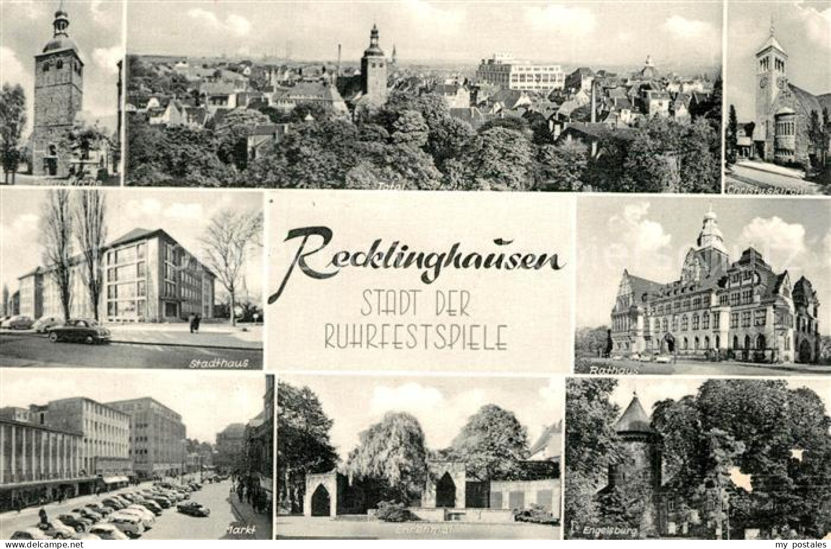 73595841 Recklinghausen Westfalen Stadtpanorama Kirchen Stadthaus Rathaus Markt  - Recklinghausen