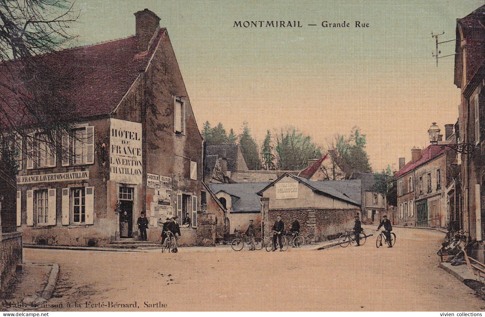 Montmirail (72 Sarthe) Grande Rue - Hôtel De France Laverton Chatillon Cycles Pax Delaroche - édit. Grénisson Toilée - Montmirail