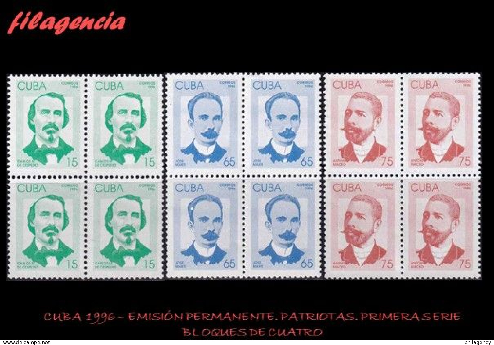 CUBA. BLOQUES DE CUATRO. 1996-01 EMISIÓN PERMANENTE. PATRIOTAS CUBANOS. PRIMERA SERIE - Nuevos