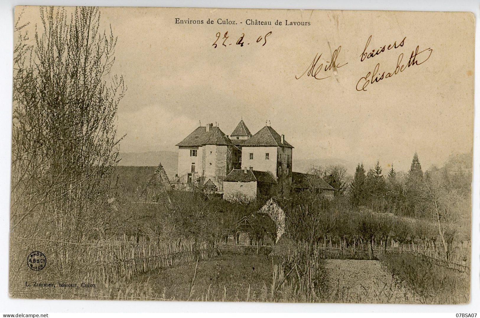 BOITE RURALE AIN CP 1905 CULOZ T04 + BOITE RURALE C = CHATEAU DE LAVOURS (PAR LA CARTE POSTALE) - 1900-29 Blanc