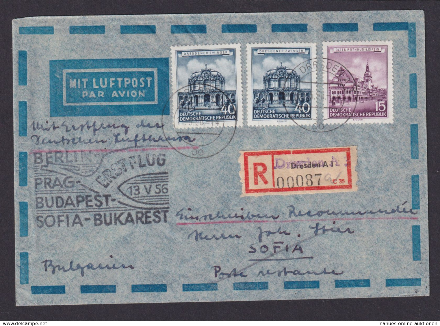 Flugpost Airmail DDR Einschreibe Brief Dresden Erstflug Berlin Prag Budapest - Lettres & Documents