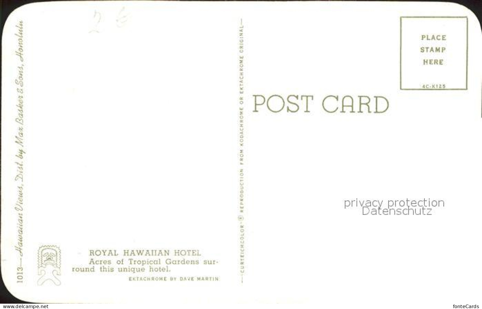 71969080 Honolulu Royal Hawaiian Hotel  - Sonstige & Ohne Zuordnung