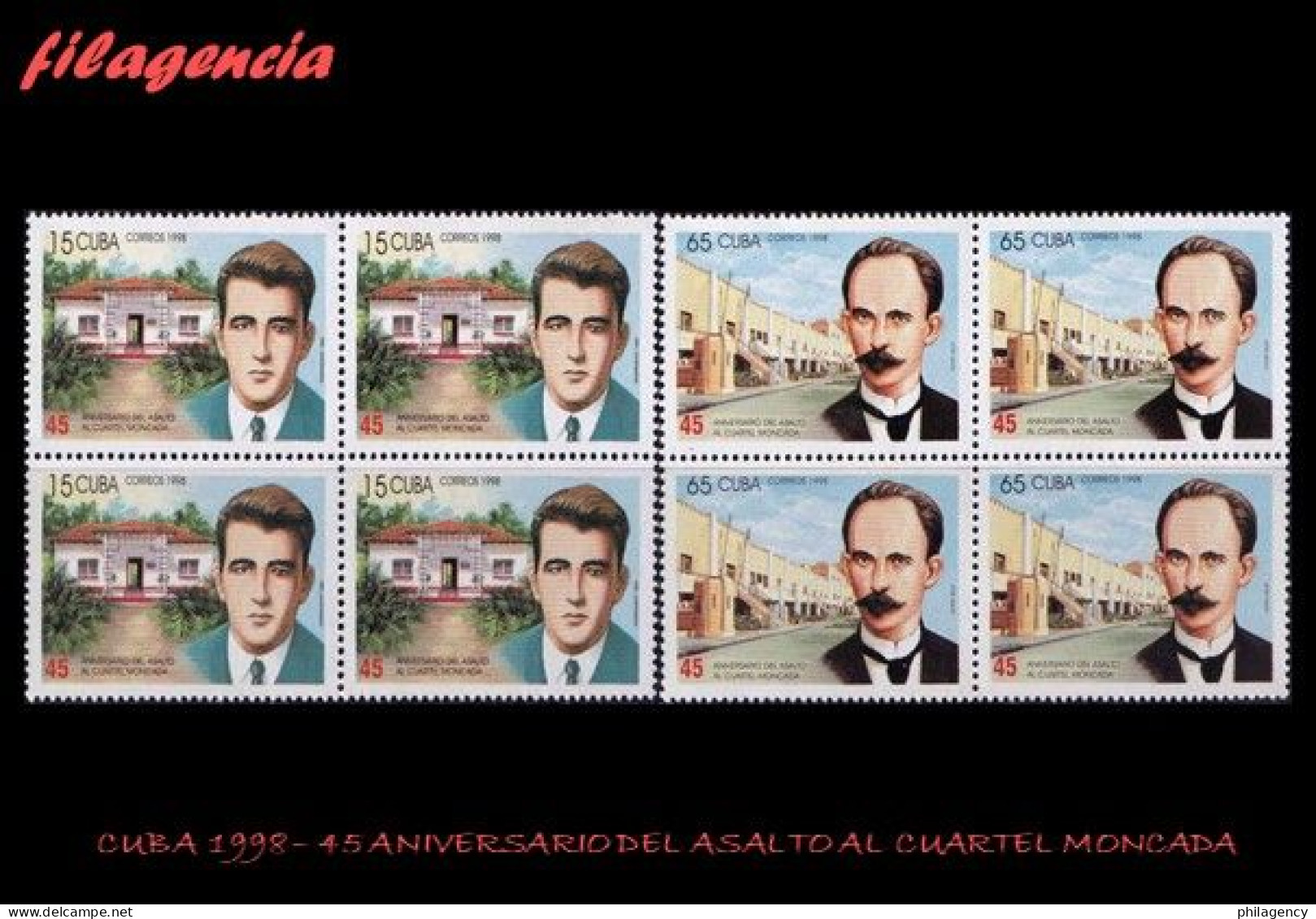 CUBA. BLOQUES DE CUATRO. 1998-18 45 ANIVERSARIO DEL ASALTO AL CUARTEL MONCADA - Ongebruikt