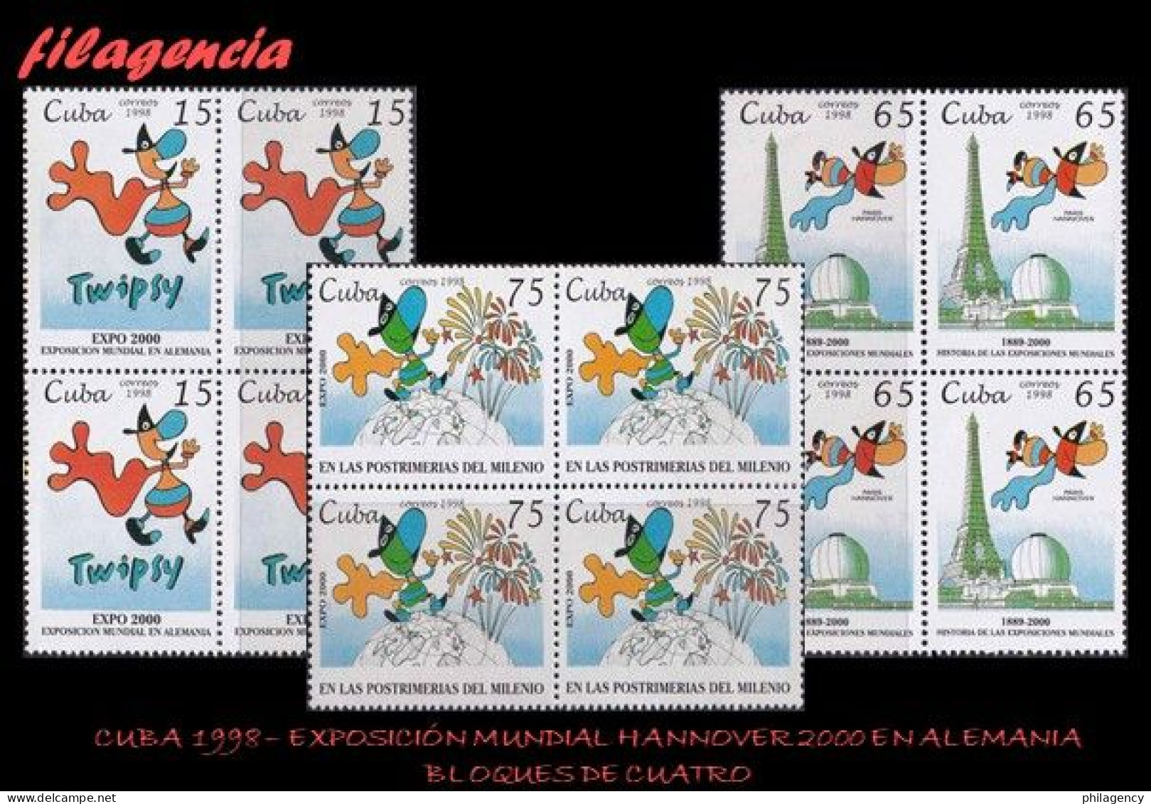 CUBA. BLOQUES DE CUATRO. 1998-19 EXPOSICIÓN UNIVERSAL HANNOVER 2000 EN ALEMANIA. PRIMERA SERIE - Unused Stamps