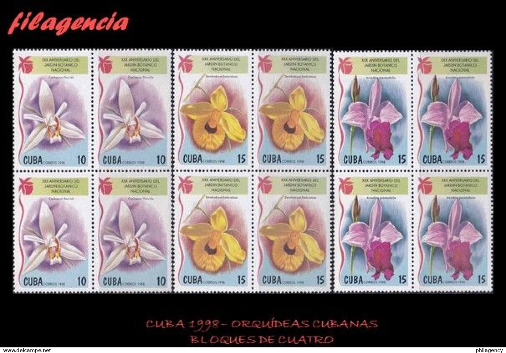 CUBA. BLOQUES DE CUATRO. 1998-23 FLORA. ORQUÍDEAS CUBANAS - Nuevos