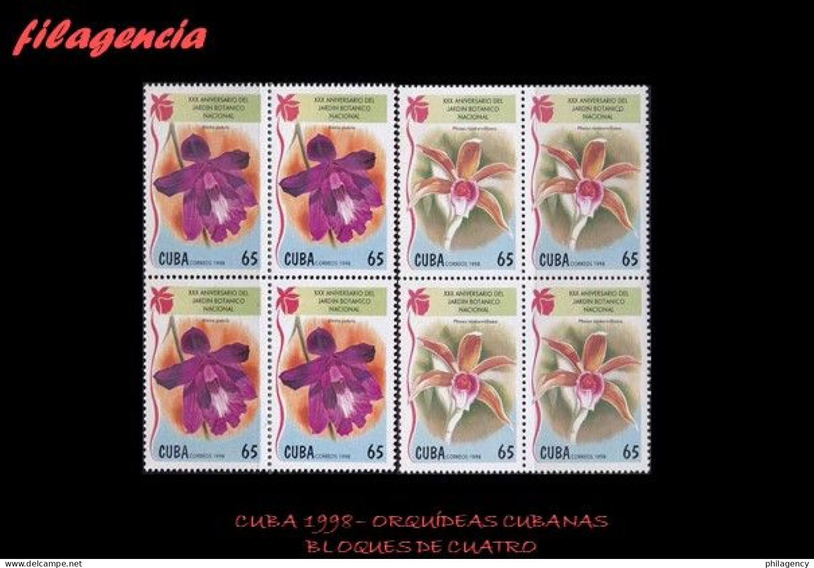CUBA. BLOQUES DE CUATRO. 1998-23 FLORA. ORQUÍDEAS CUBANAS - Neufs