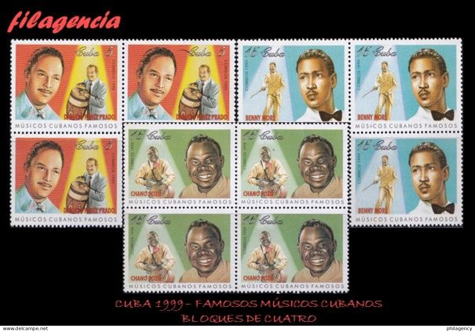 CUBA. BLOQUES DE CUATRO. 1999-07 MÚSICOS CUBANOS FAMOSOS - Neufs