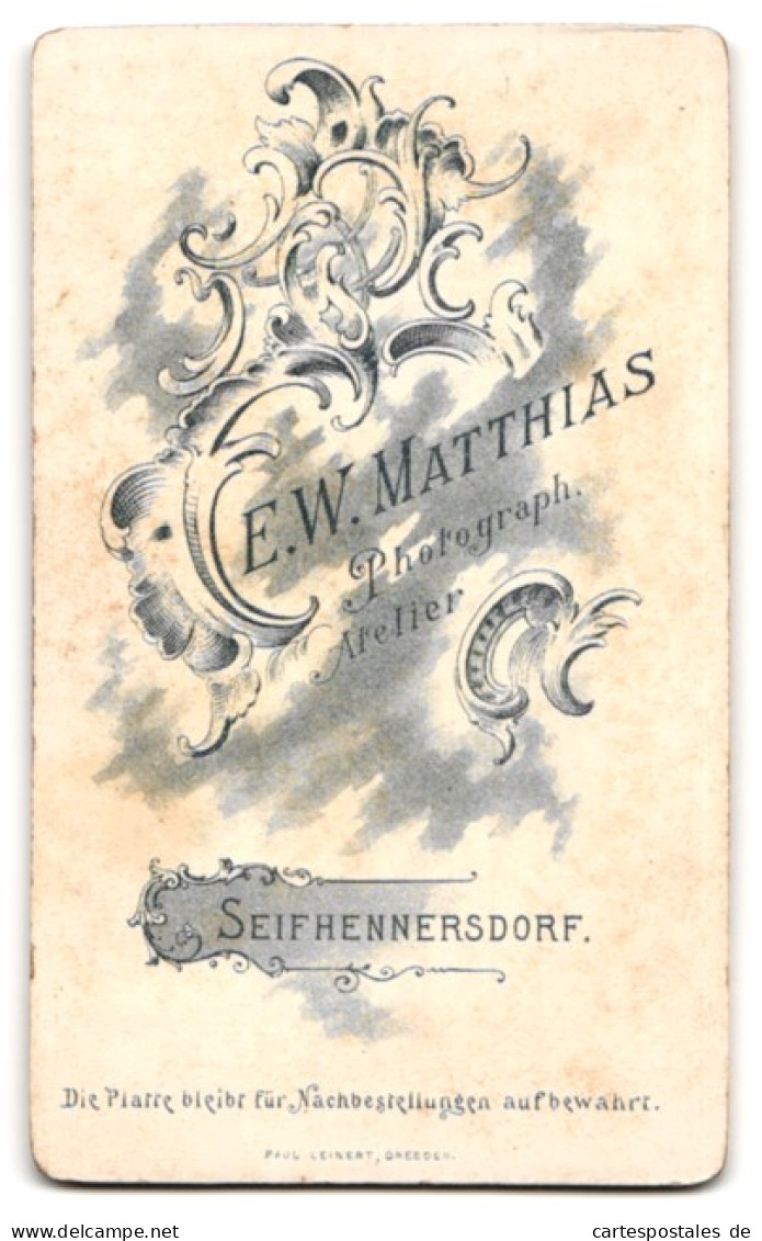 Fotografie E. W. Matthias, Seifhennersdorf, Mann Mit Scheitelfrisur In Anzug Und Krawatte  - Anonyme Personen
