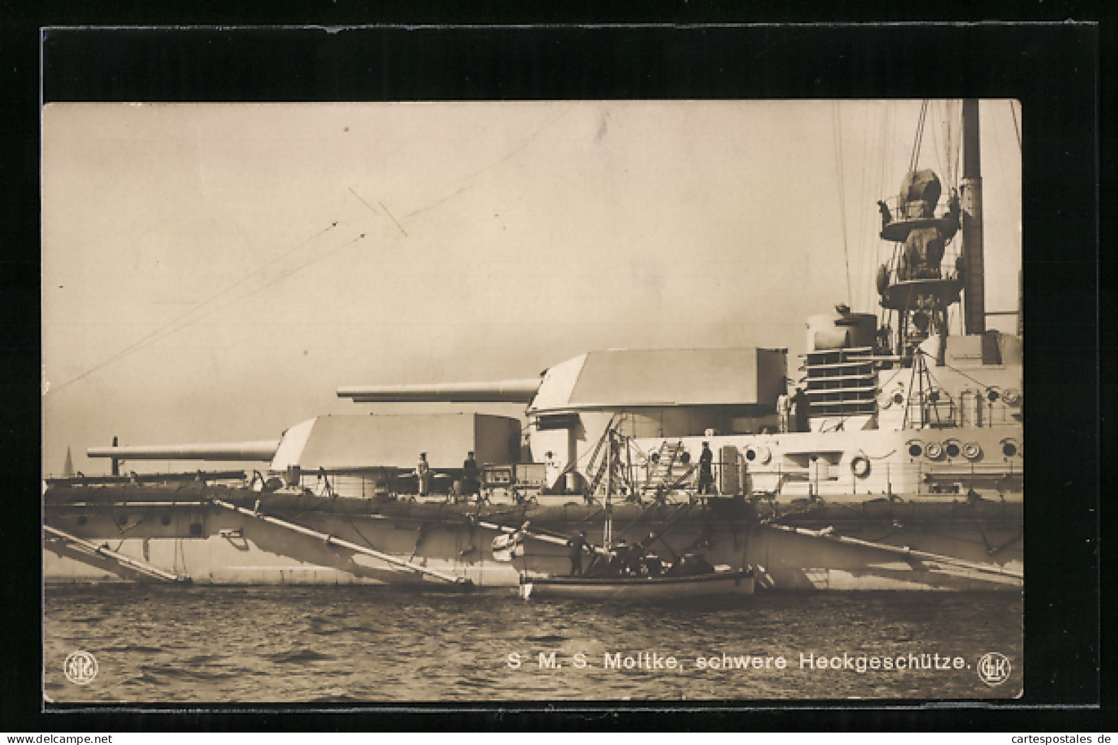 AK Kriegsschiff SMS Moltke, Schwere Heckgeschütze  - Krieg