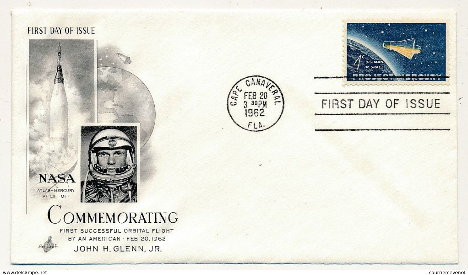 Etats Unis => Enveloppe FDC =>  Commemorating John H. Glenn JR - Cape Canaveral - 20 Fev 1962 - 1951-1960