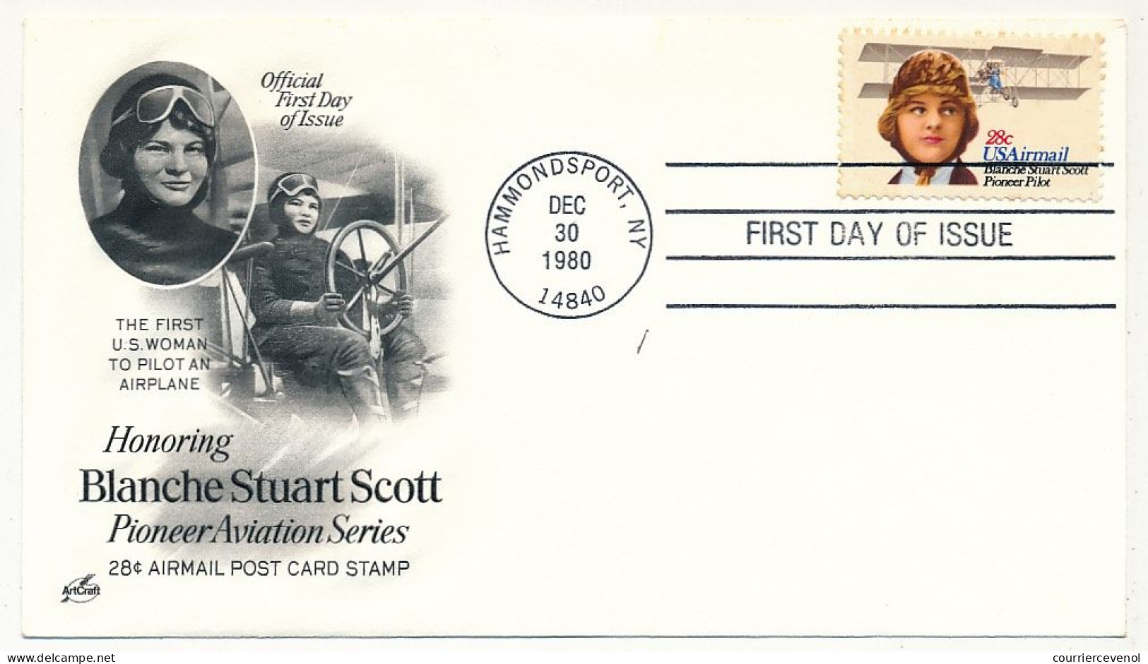 Etats Unis => Enveloppe FDC =>  Honoring Blanche Stuart Scott (Pioneer Aviation) - Hammondsport NY - 30 Dec 1980 - 1971-1980