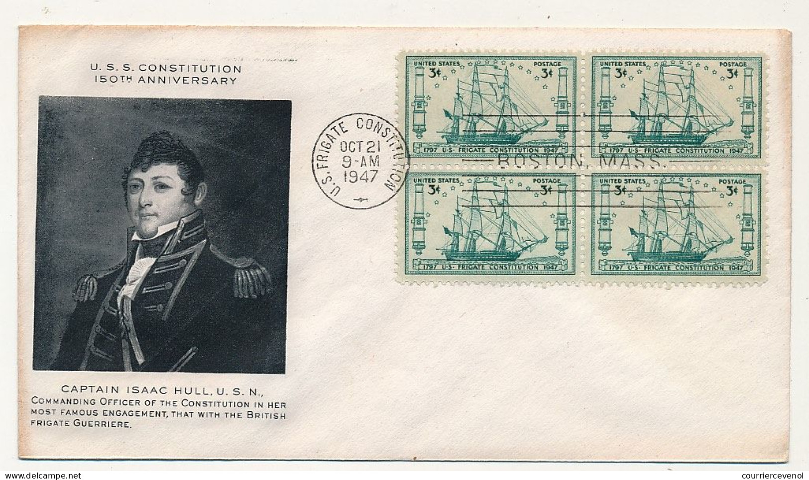 Etats Unis => Enveloppe FDC =>  Captain Isaac Hull - U.S. Frigate Constitution - 21 Sept 1947 - 1941-1950