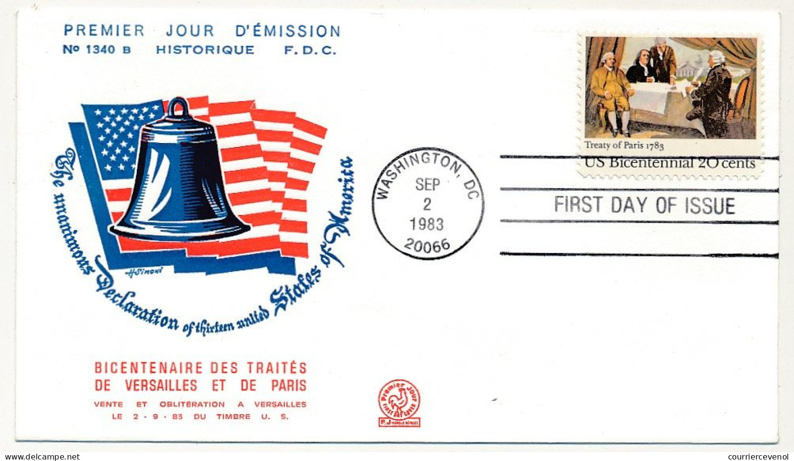 Etats Unis => Enveloppe FDC =>  Bicentenaire Des Traités De Versailles Et De Paris - Washington DC - 2 Sept 1983 - 1981-1990