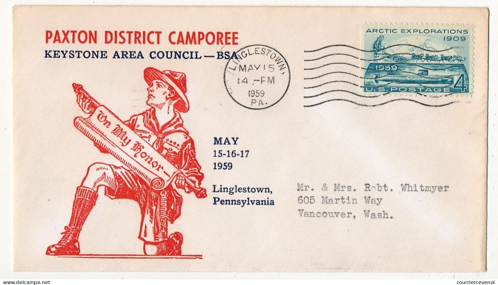 Etats Unis => Enveloppe - Artic Explorations 1909 - Paxton District Camporee - 1959 - Cartas & Documentos
