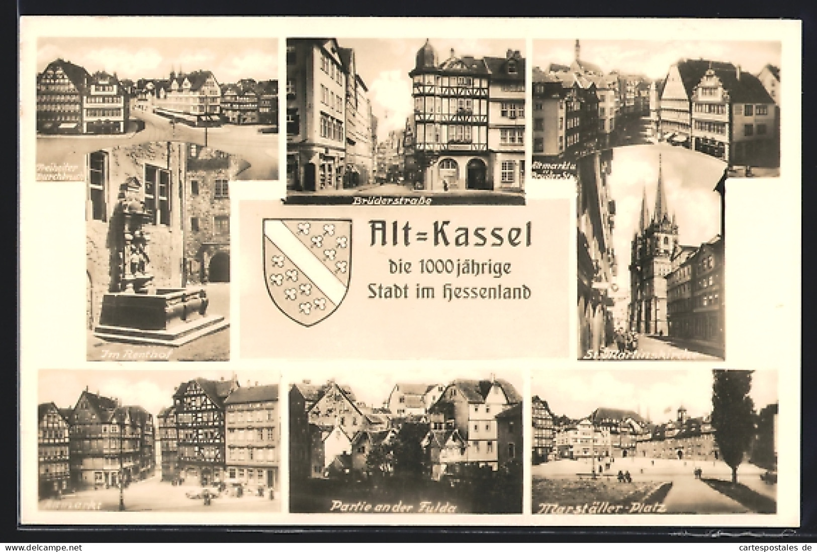 AK Kassel, Brüderstrasse, Altmarkt, St. Martinskirche, Partie An Der Fulda, Marställer-Platz  - Kassel