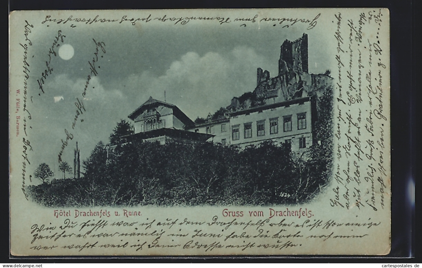 Mondschein-AK Königswinter, Hotel Drachenfels Und Ruine  - Königswinter