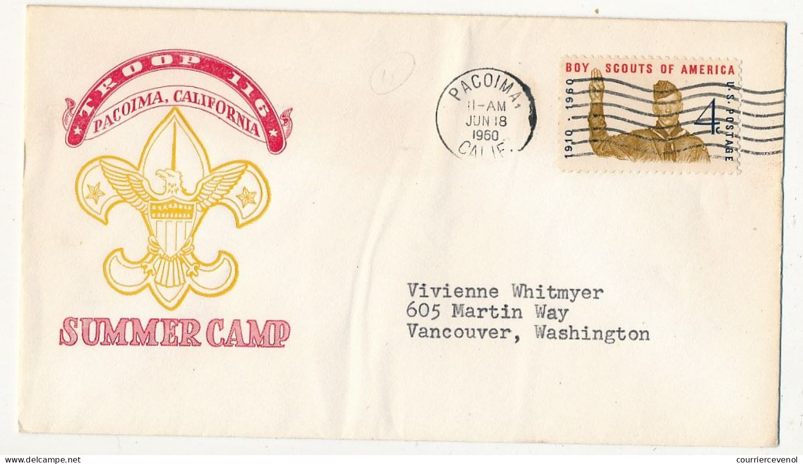 Etats Unis => Enveloppe - Boys Scouts Of America - Summer Camp - Pacoima 18 Juin 1960 - Cartas & Documentos