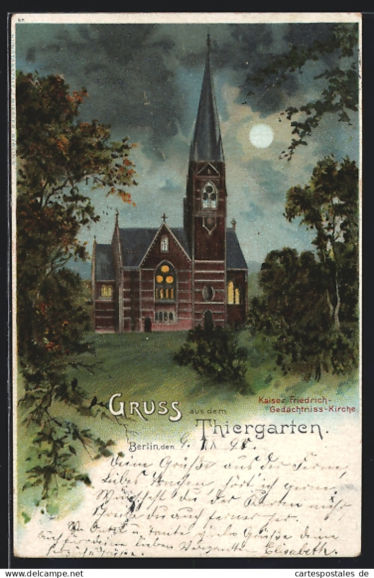 Lithographie Berlin-Tiergarten, Blick Auf Kaiser-Friedrich-Gedächniskirche  - Tiergarten