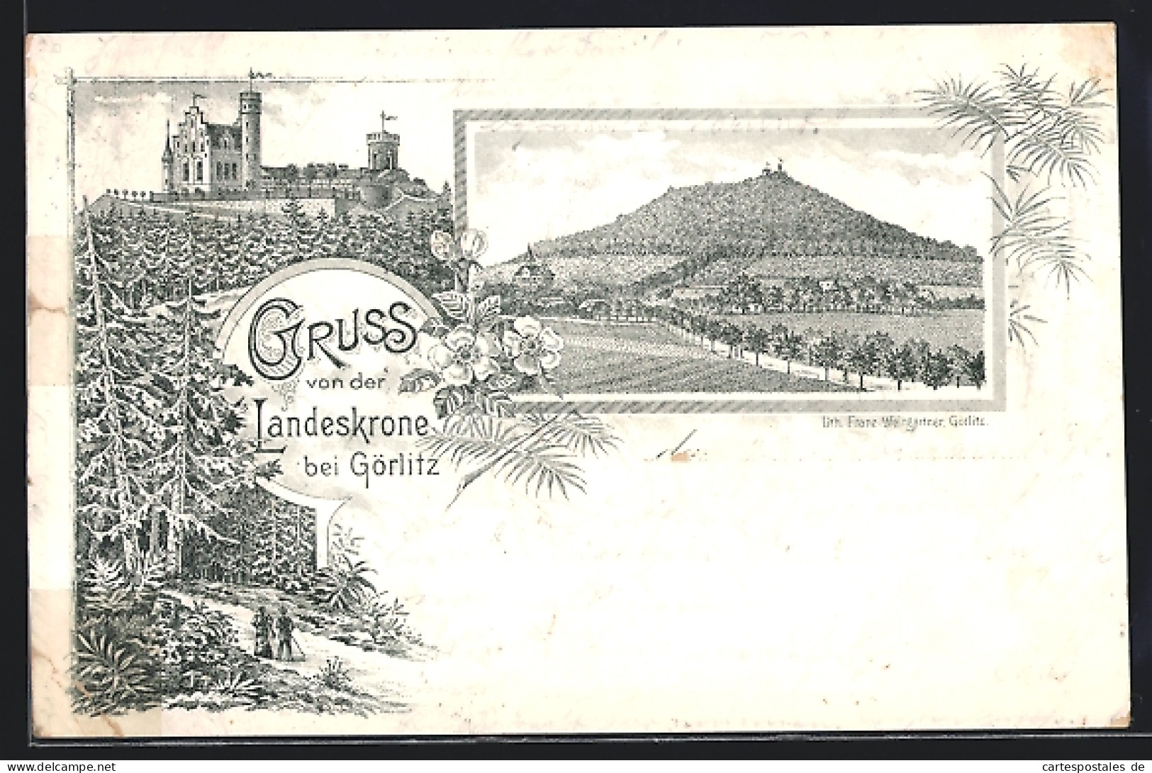 Lithographie Landeskrone Bei Görlitz, Ansicht Vom Schloss  - Goerlitz