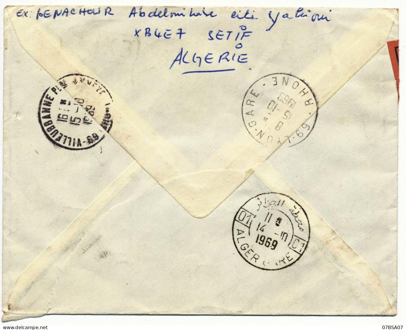 ALGERIE ENV 1969 SETIF LETTRE EXPRES => LYON AVEC TIMBRE POSTE AERIENNE VOIR SCAN RECTO ET VERSO - Algerien (1962-...)