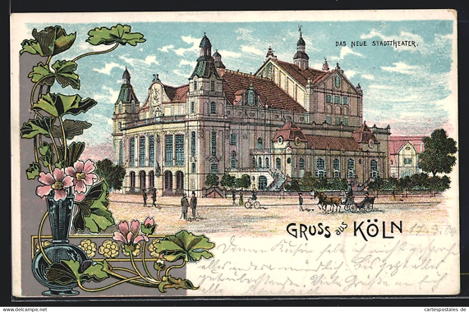 Lithographie Köln-Neustadt, Blick Auf Das Neue Stadttheater  - Théâtre