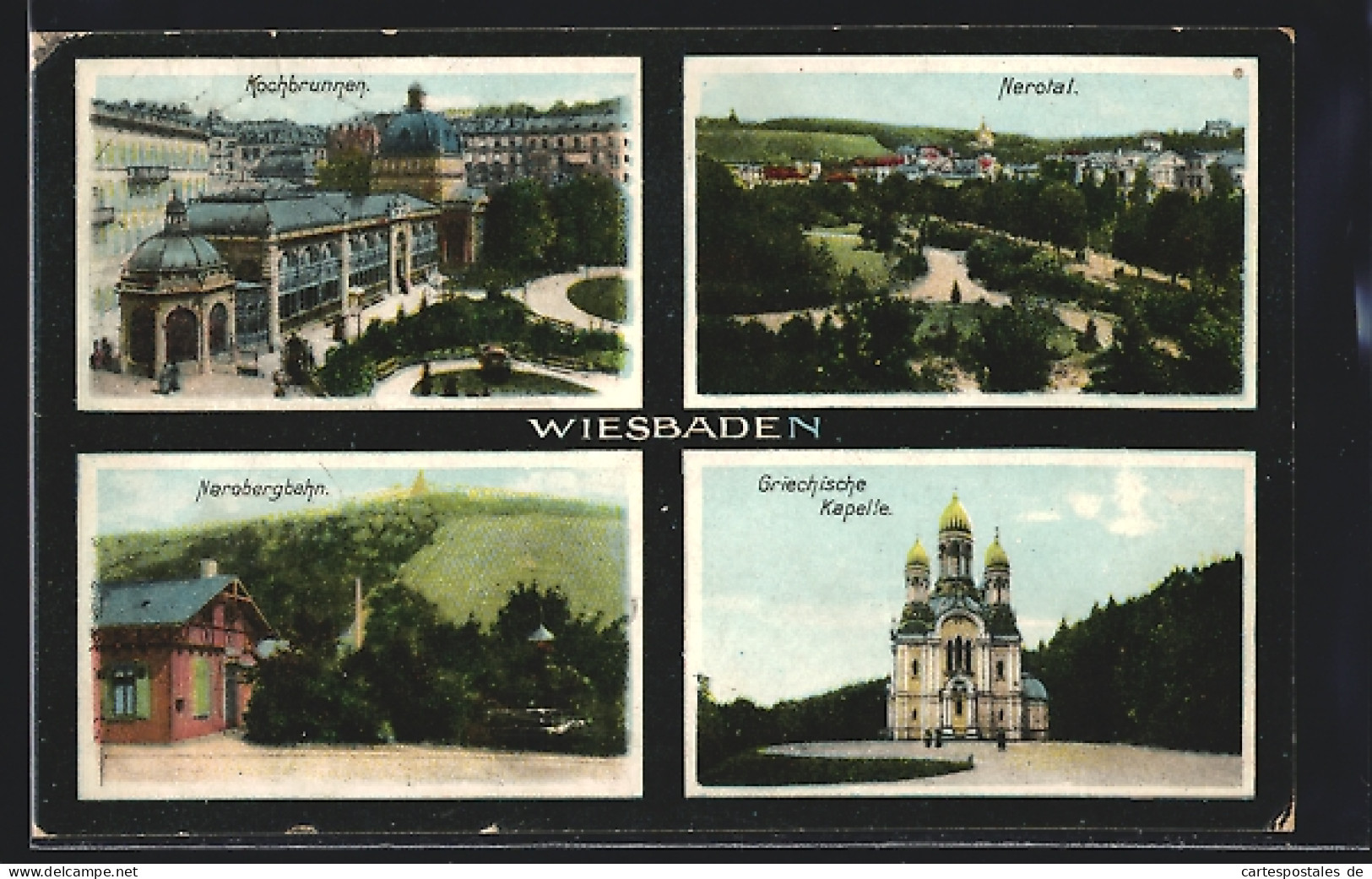 AK Wiesbaden, Kochbrunnen, Nerotal, Nerobergbahn, Griechische Kapelle  - Wiesbaden