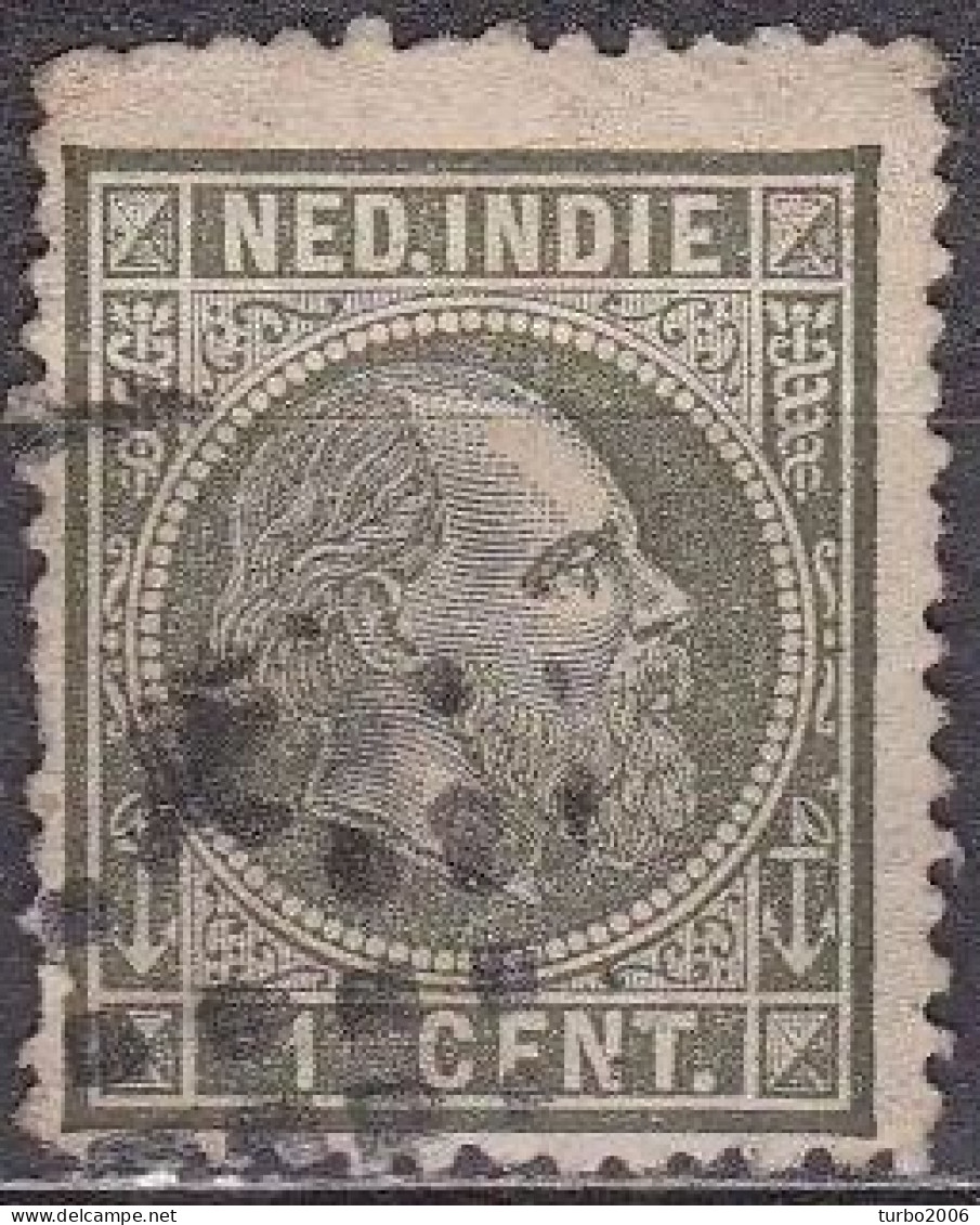 Ned. Indië: 1870 Koning Willem III 1 Cent Grijsgroen Lijntanding 13¼ X 14 NVPH 3 C - Niederländisch-Indien
