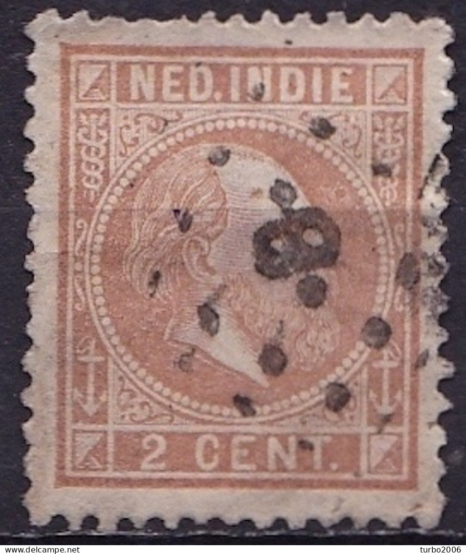 Ned. Indië: 1870 Koning Willem III 2 Cent Vaalbruin Kamtanding 12½ : 12 Gg  NVPH 6 F - Nederlands-Indië