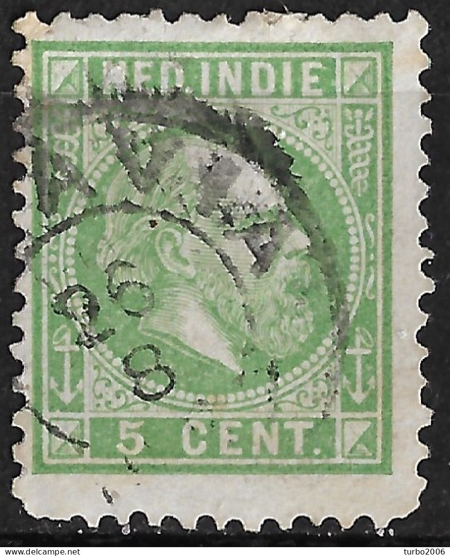 Ned. Indië: 1870 Koning Willem III 5 Cent Groen Kamtanding 12½ : 12 Gr. G.  NVPH 8 F - Indes Néerlandaises