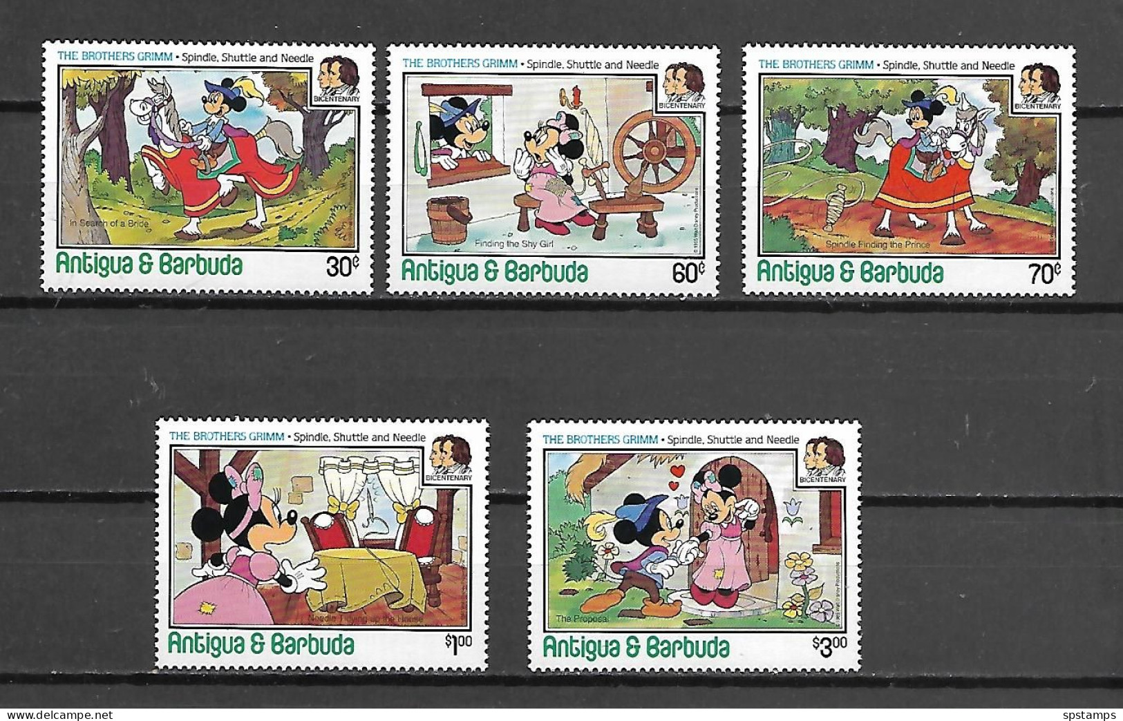 Disney Set Antigua & Barbuda 1985 Disney - The 200th Anniversary Of The Birth Of Grimm Brothers MNH - Disney