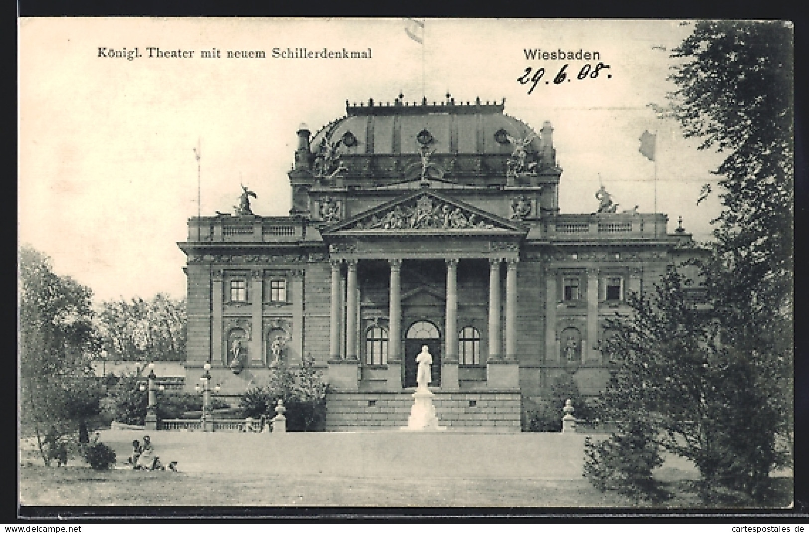 AK Wiesbaden, Königl. Theater Mit Neuem Schillerdenkmal  - Theater