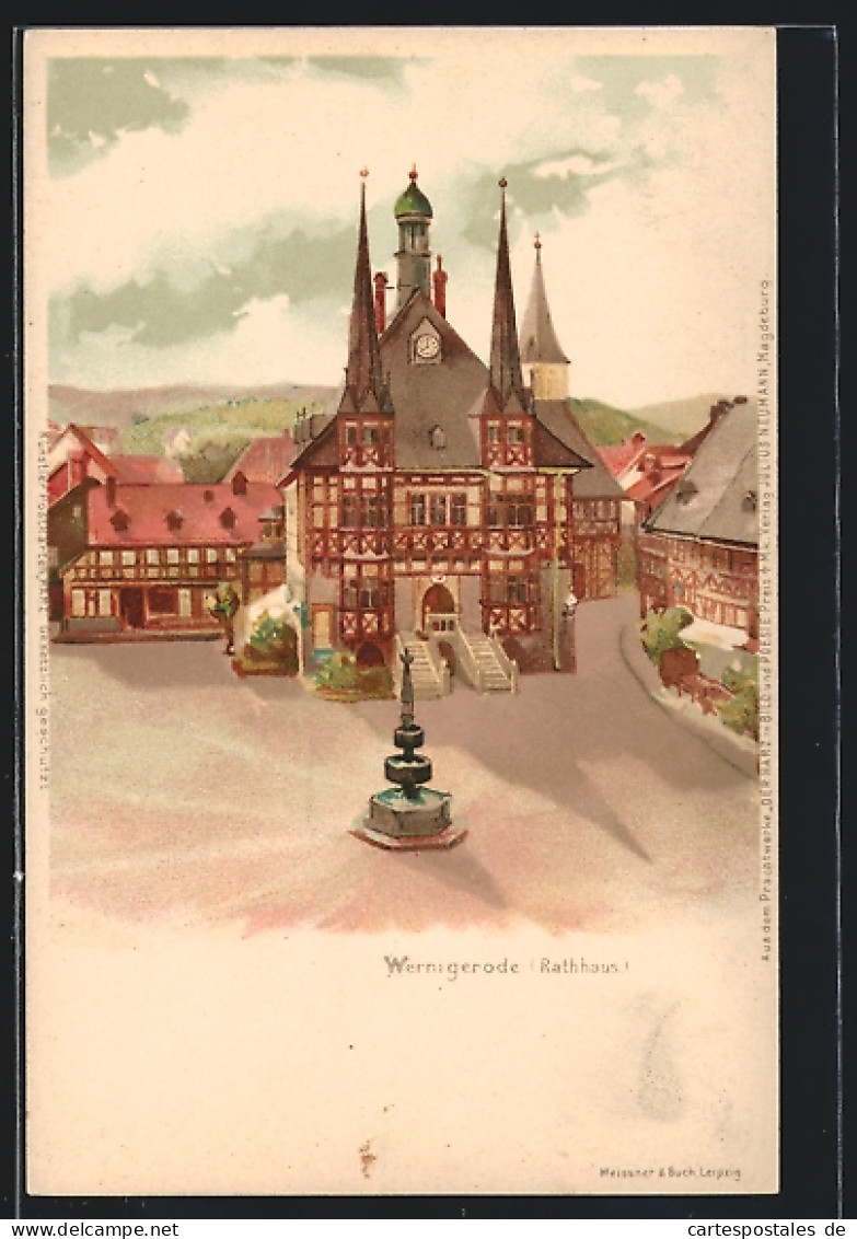 Lithographie Wernigerode, Partie Am Rathaus  - Wernigerode