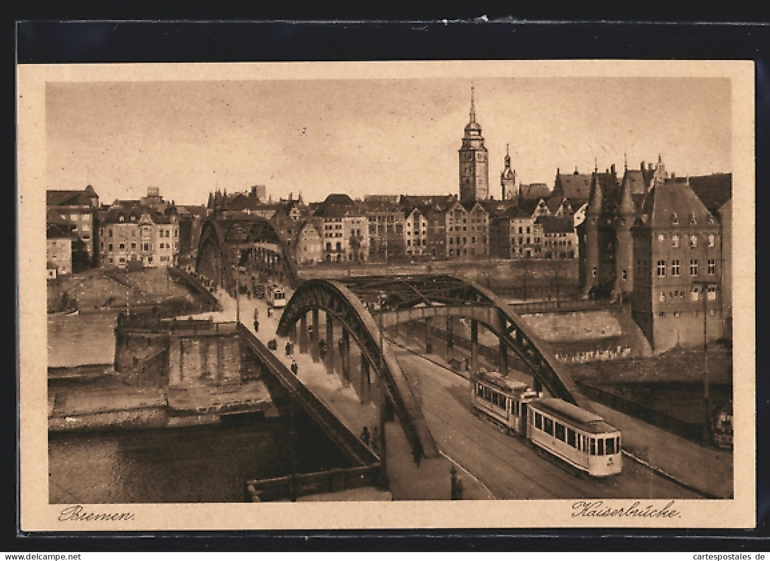 AK Bremen, Kaiserbrücke Mit Strassenbahn Aus Der Vogelschau  - Tranvía