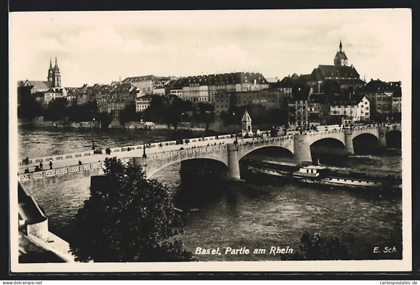 AK Basel, Dampfer Passiert Eine Rheinbrücke  - Basel