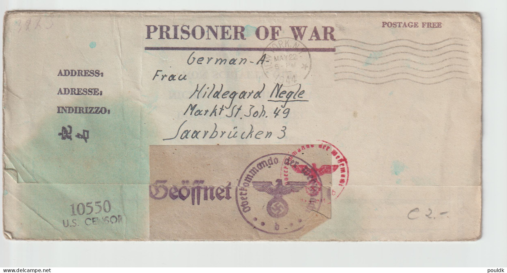 Letter From A German Prisoner Of War In USA, POW Camp Mexia, Tx Posted 22.5.1944 - Censored By Germans & - Militaria