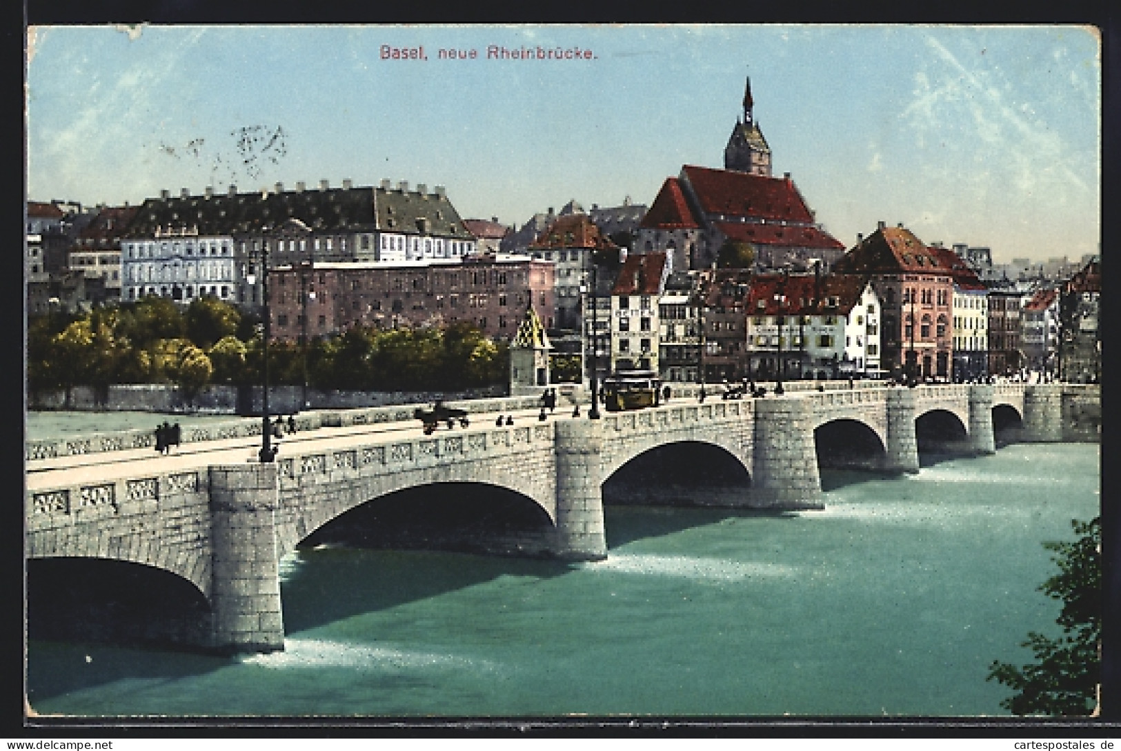 AK Basel, Neue Rheinbrücke Mit Strassenbahn  - Tramways