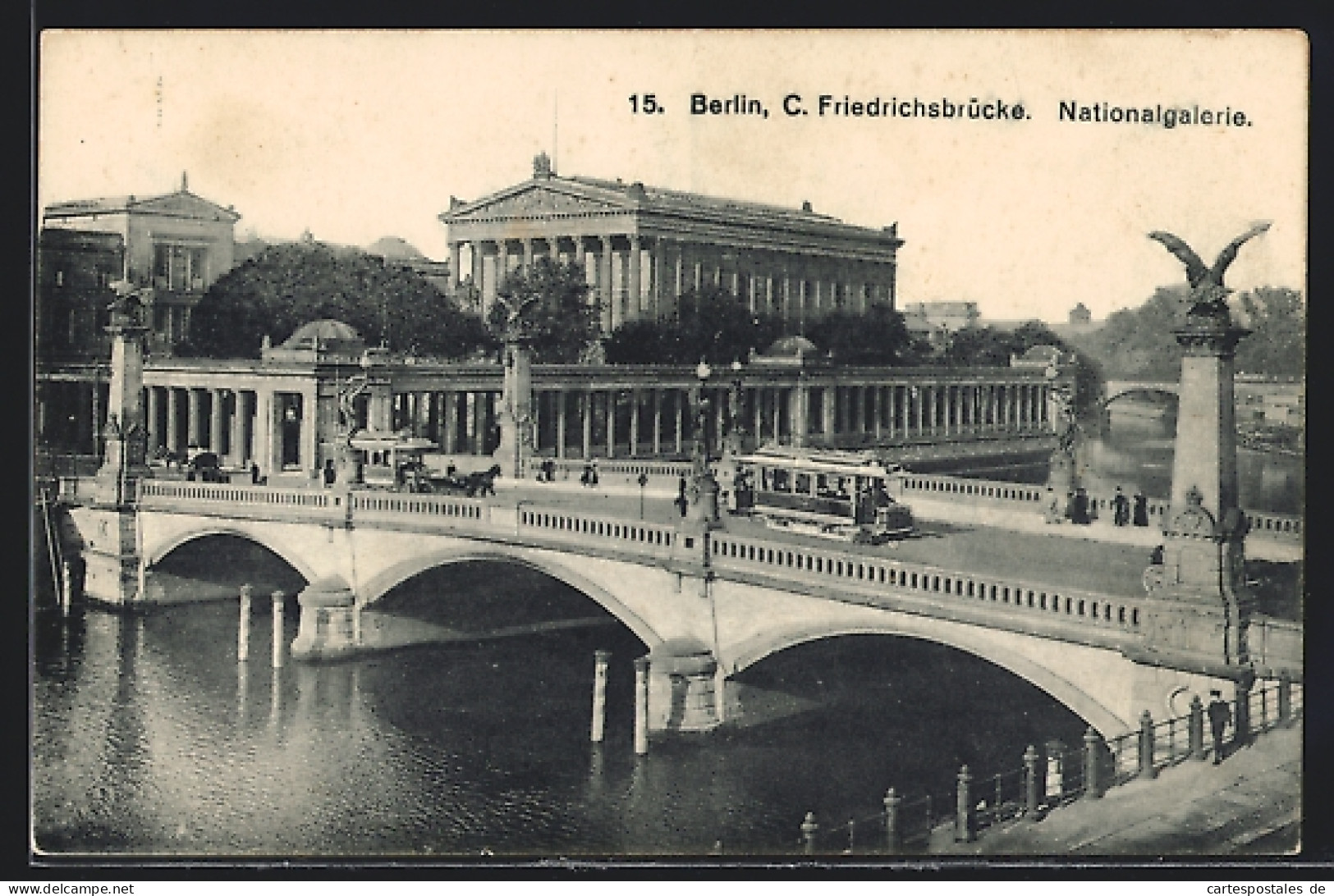 AK Berlin, C. Friedrichsbrücke, Nationalgalerie & Strassenbahn  - Strassenbahnen