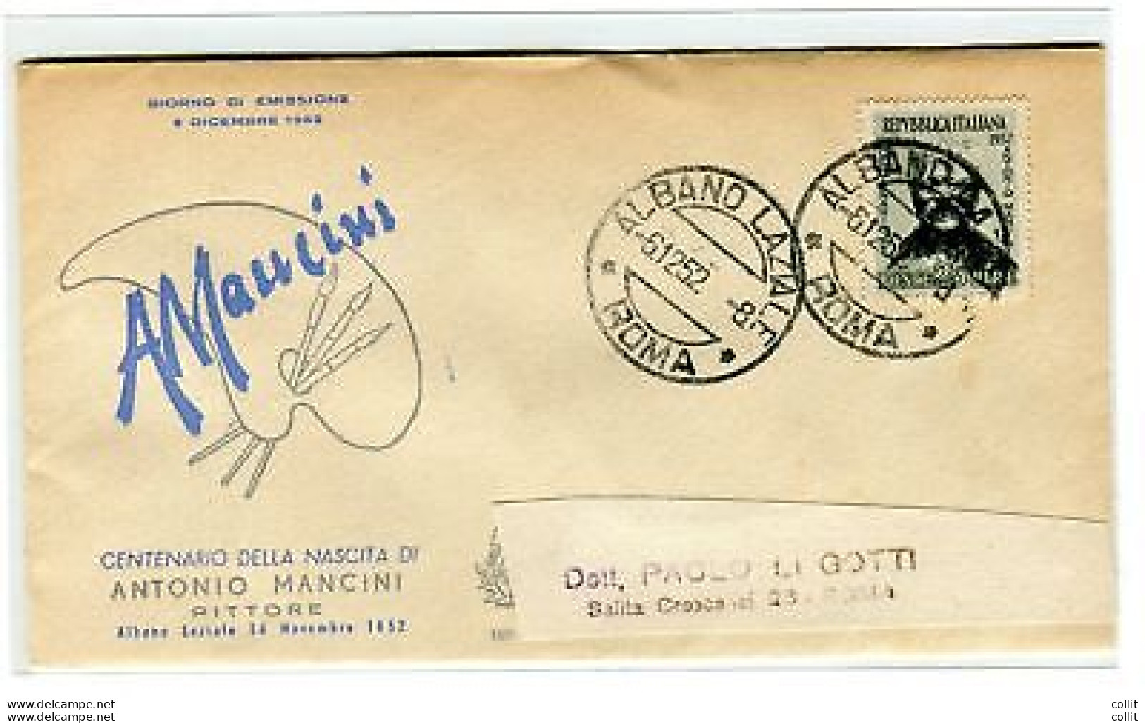 Italia FDC Venetia 1952 Mancini  Non Viaggiata - FDC